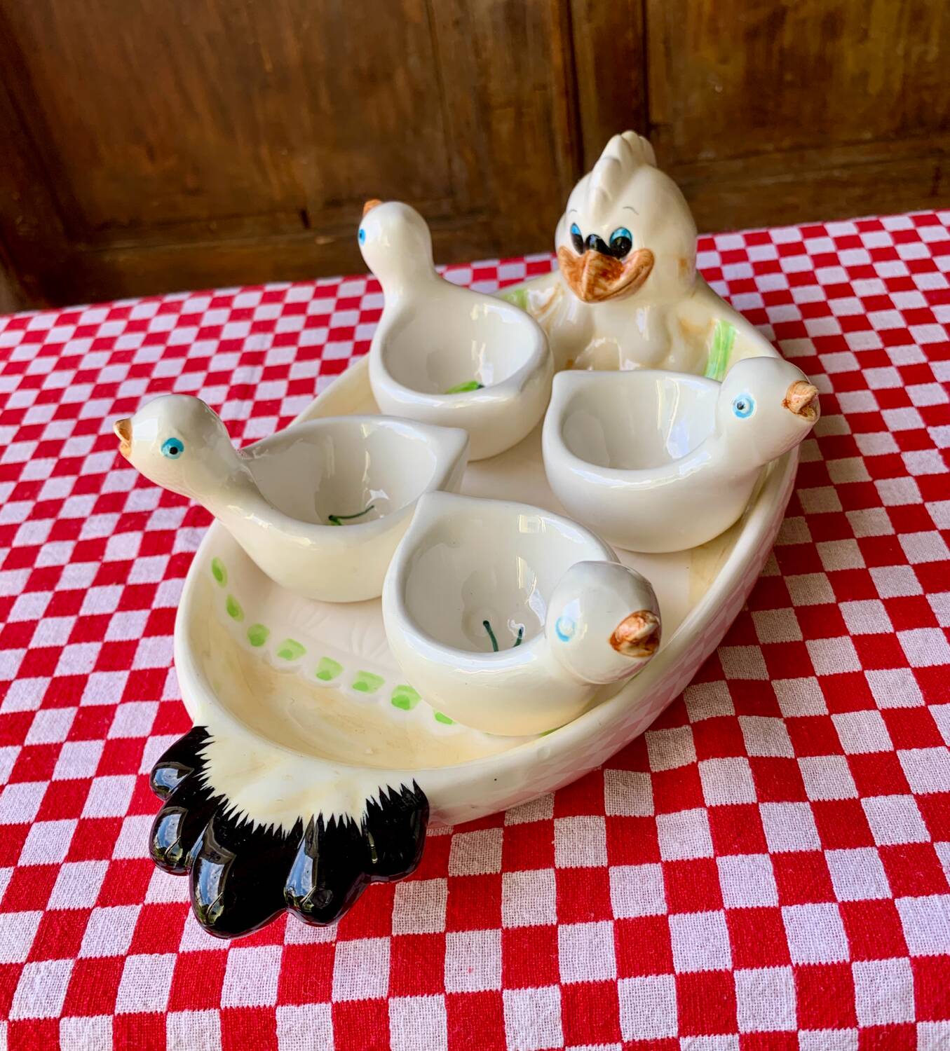 Dish and egg cups with chick designs