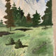 Large chalet mountain landscape oil on panel / old painting