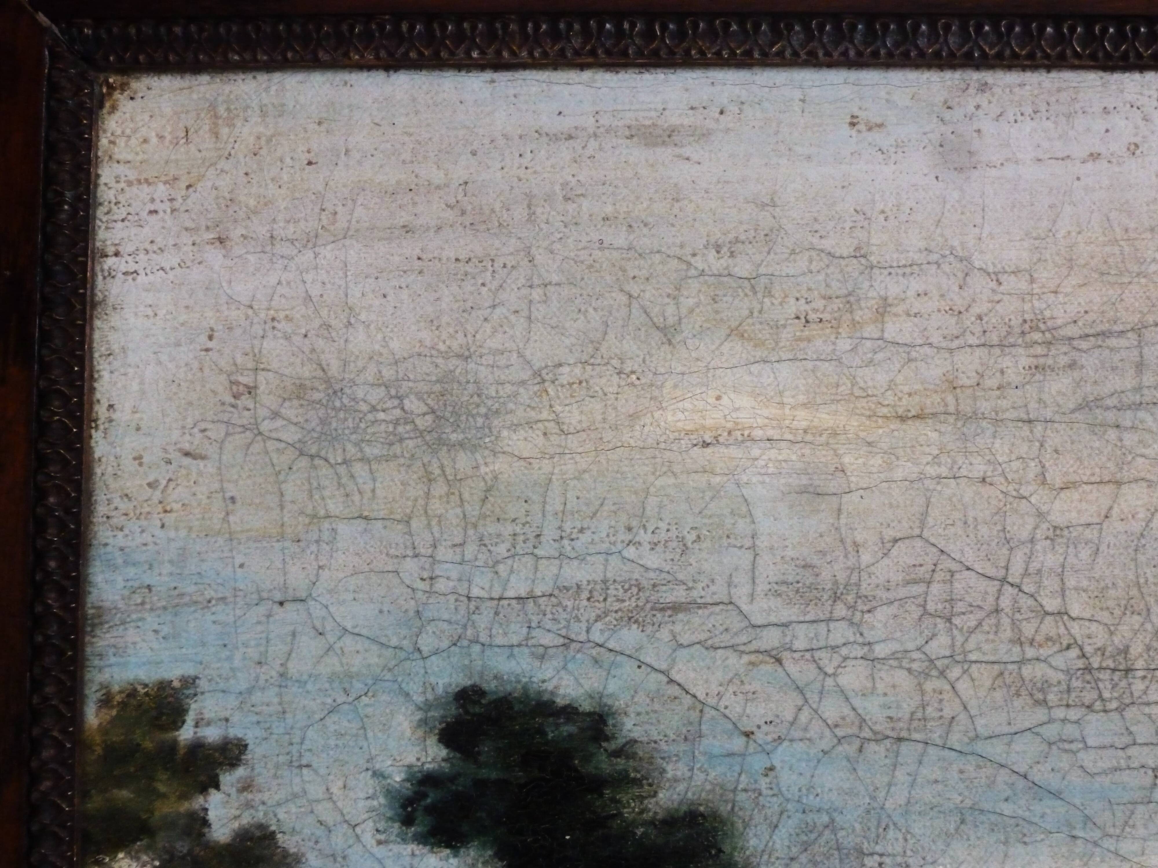 Antique landscape painting / framed oil painting of countryside landscape.