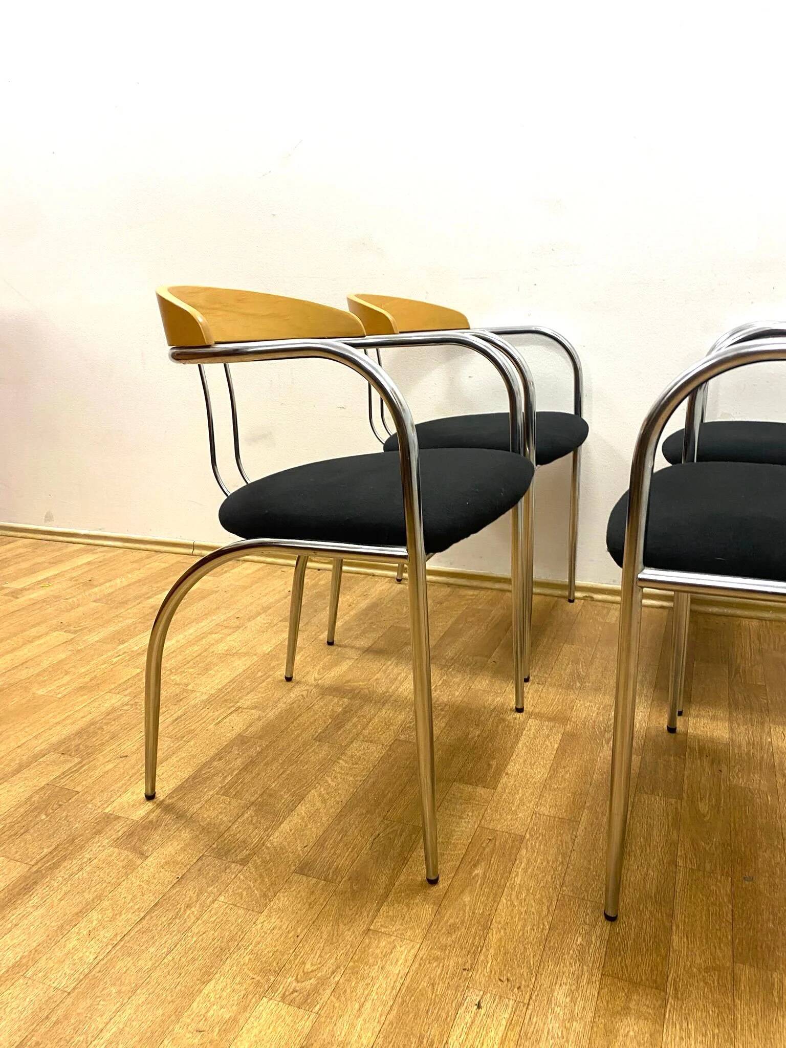 Dining set, mid-century, chrome tube frame, 1980s