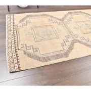 Vintage Beige Turkish Hand-Knotted Runner 83X348