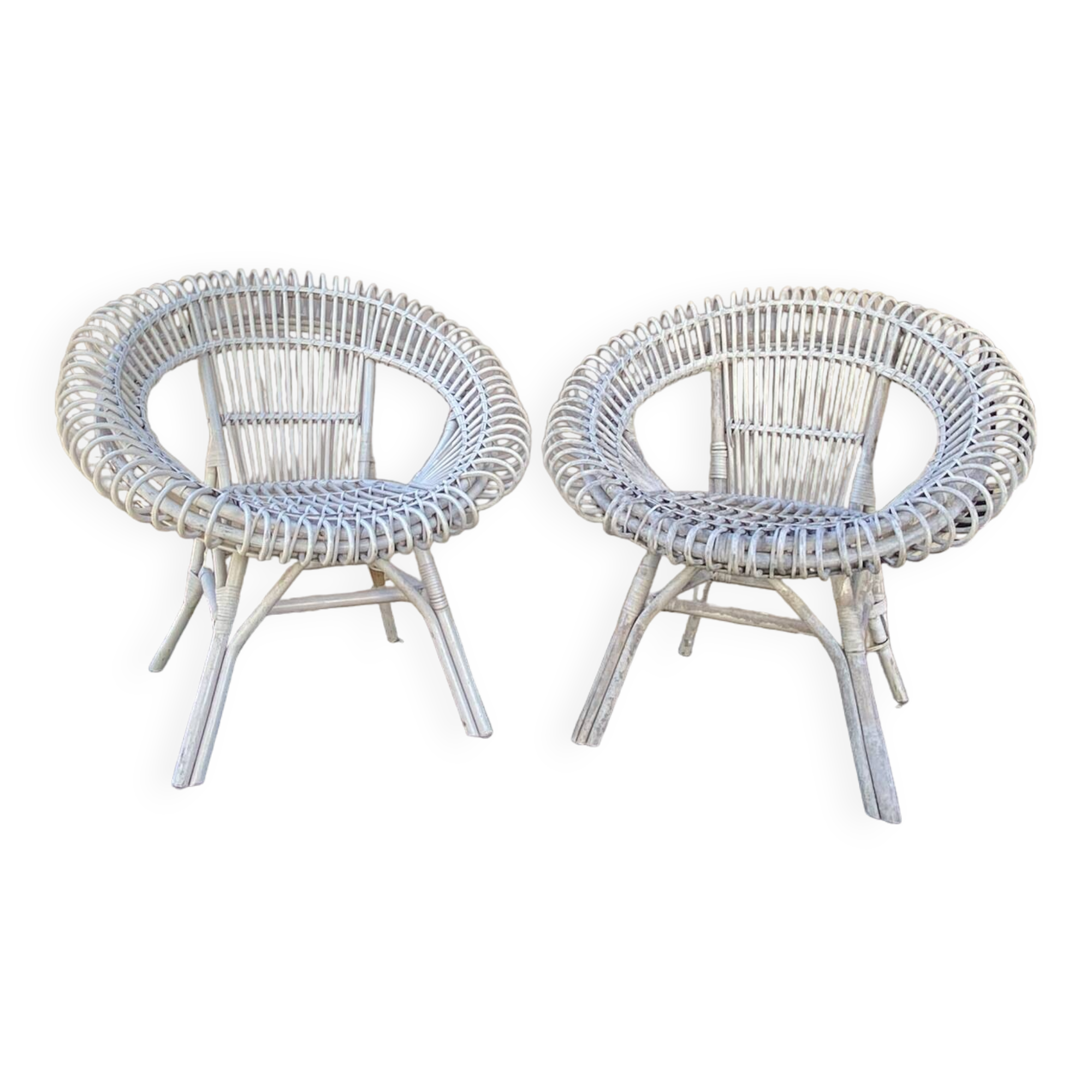 Vintage white rattan armchair