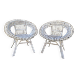 Vintage white rattan armchair