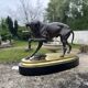 Bronze hunting dog and its prey – black marble base brass – s