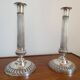 Antique pair of 19th century silver-plated metal candlesticks, 27 cm