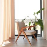 Vintage Lounge Chair Beige Wool Upholstery