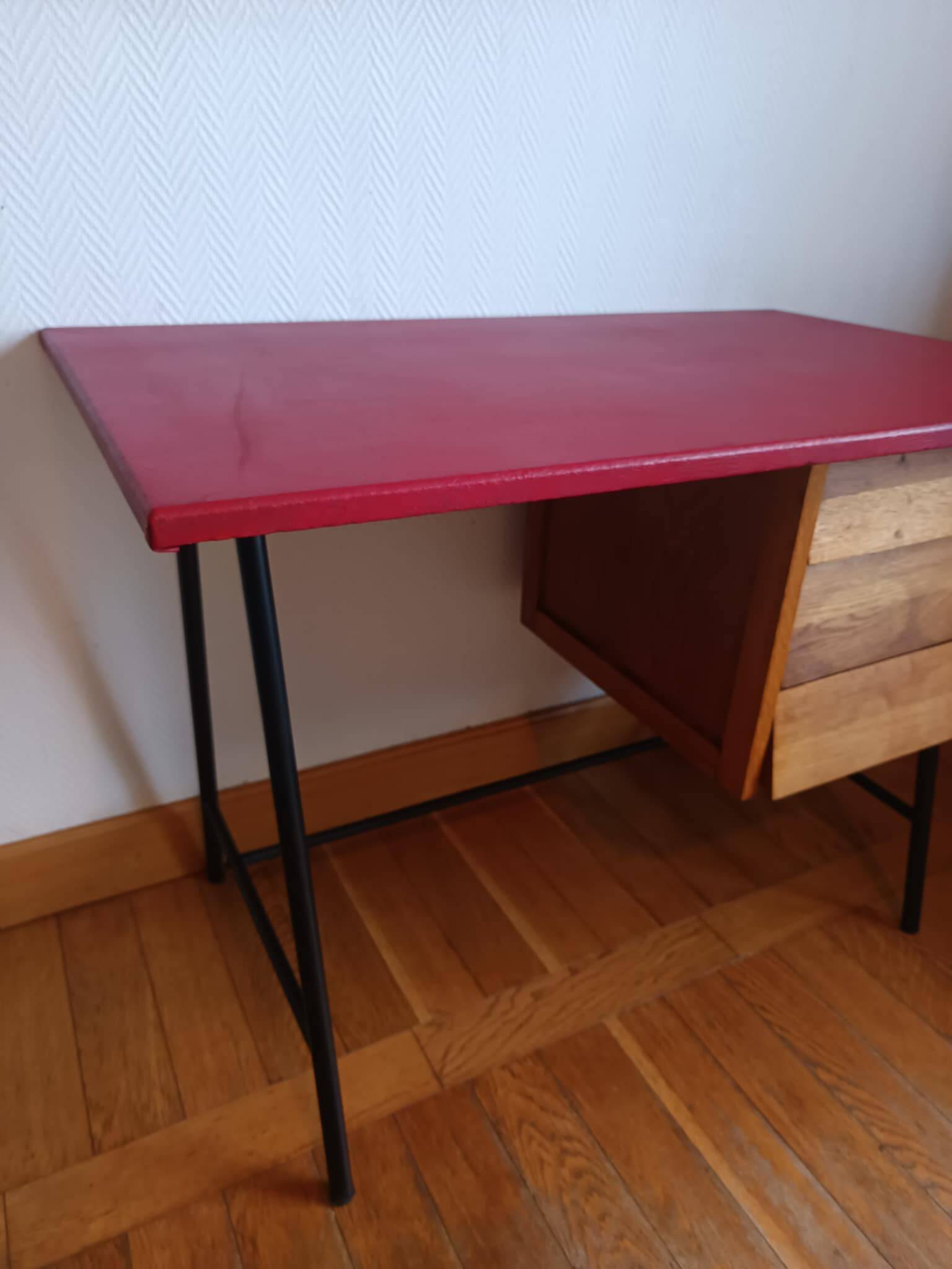 Bureau mid century skaï rouge