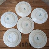 Set of 6 old flat plates, Annam model, opaque porcelain from Gien Terre de Fer
