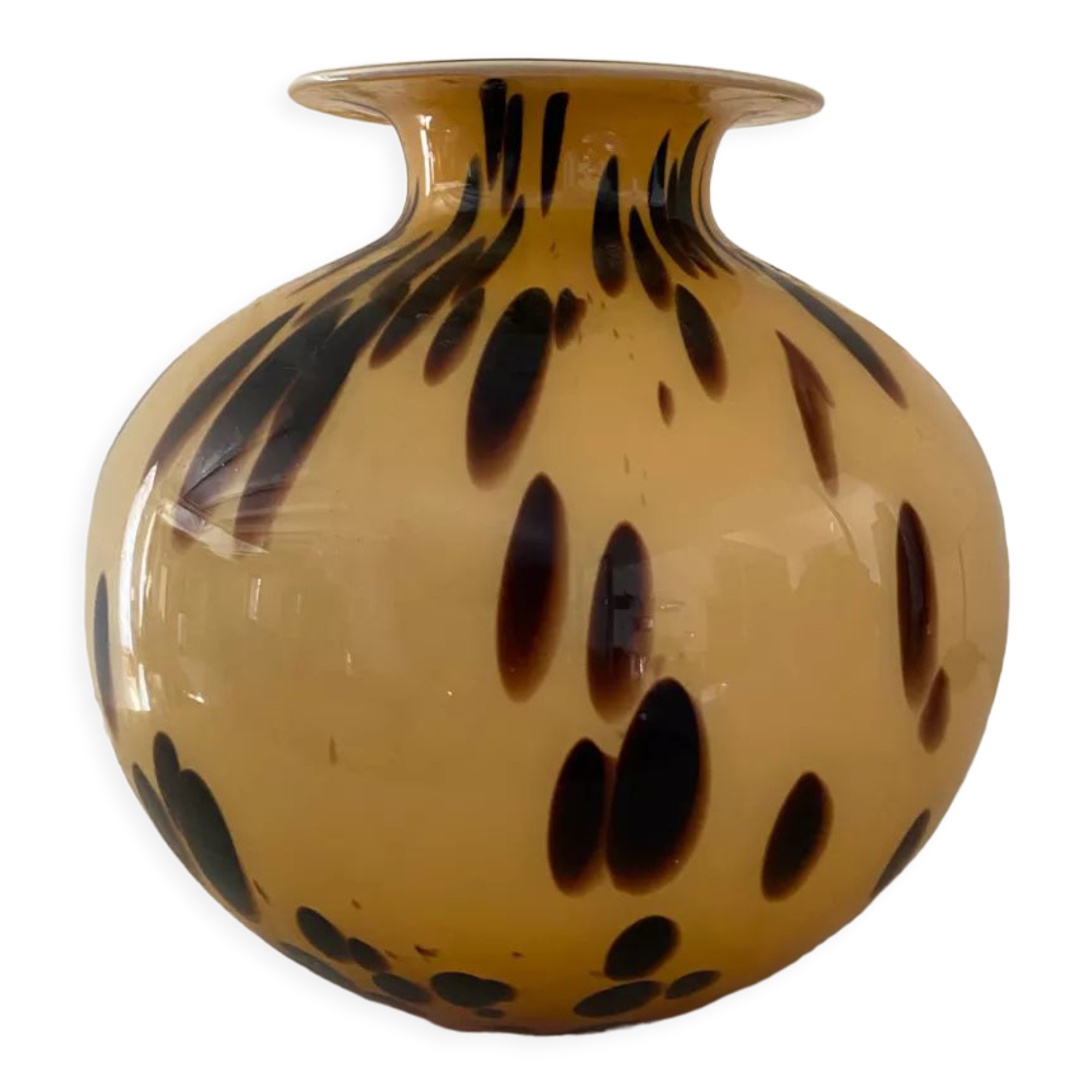 Vase verre d'art de style écaille de tortue jaune doré pate de verre 1970