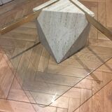 Artedi Italy coffee table in travertine, brass and glass 1970s