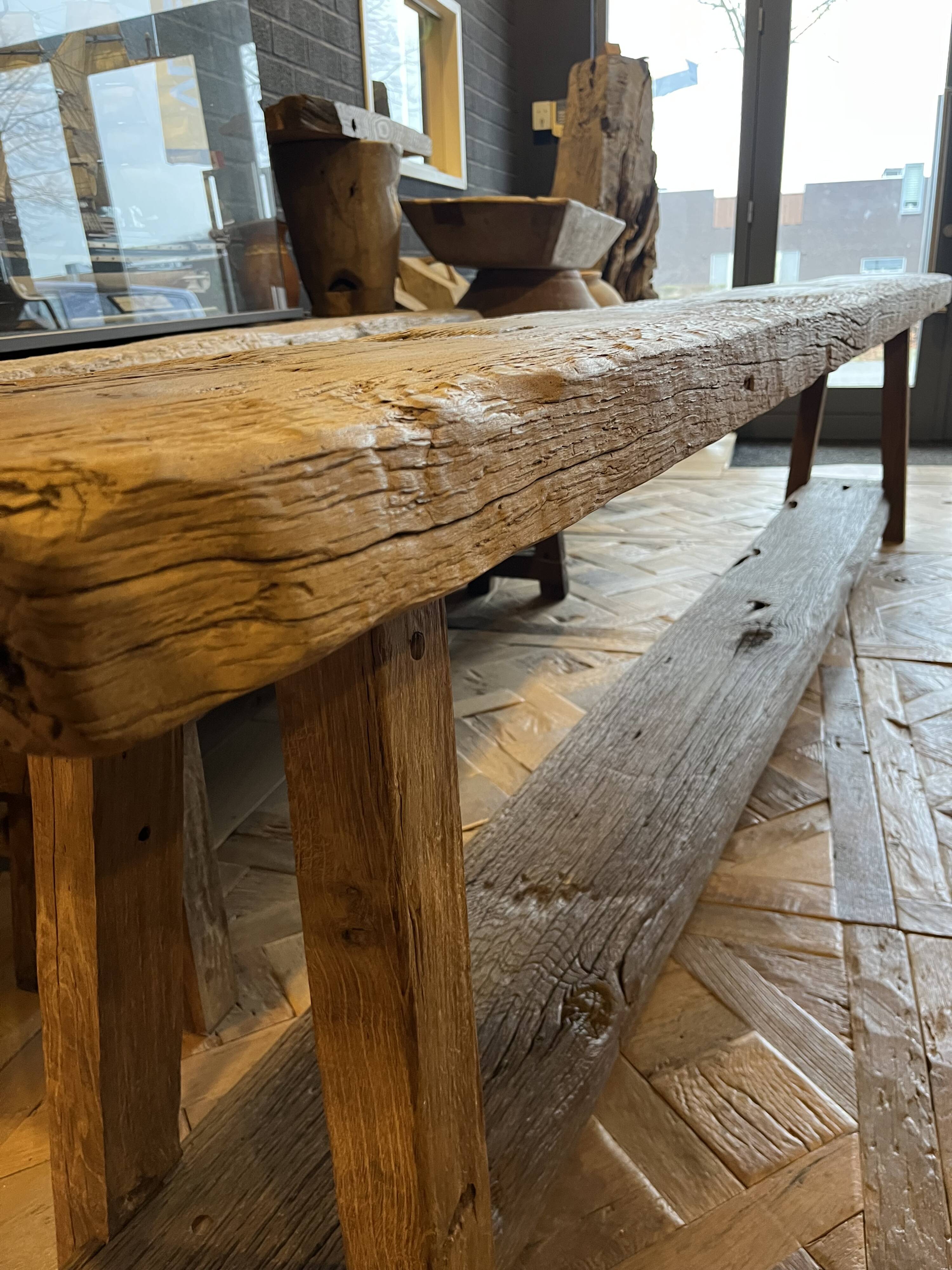 Tall console table in solid antique oak - 335cm long