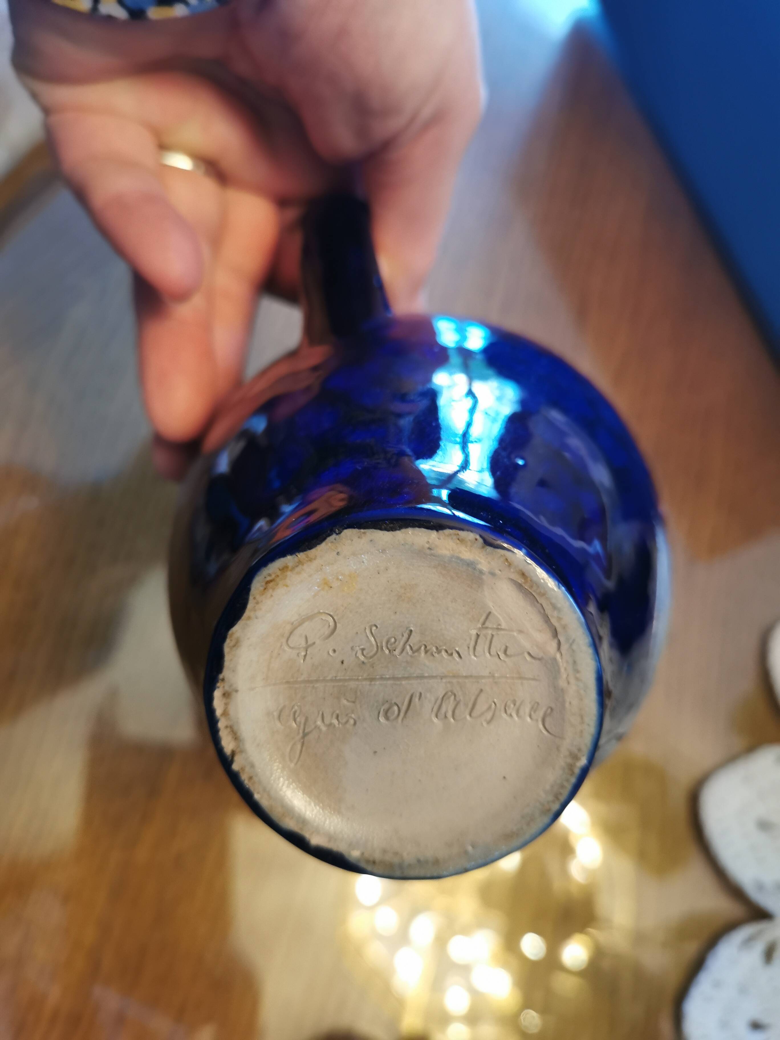 Service à liqueur. Carafe et verres. Grès d Alsace. P. Schmitter.