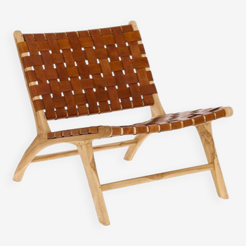 Wooden armchair with leather straps