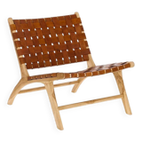 Wooden armchair with leather straps