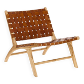 Fauteuil bois lanières cuir