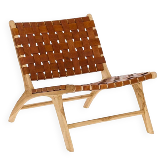 Wooden armchair with leather straps