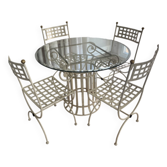 Wrought iron round table and 4 chairs