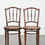 Beautiful set of 6 wooden vintage bistro chairs by Jacob & Josef Kohn Wien with cane seat