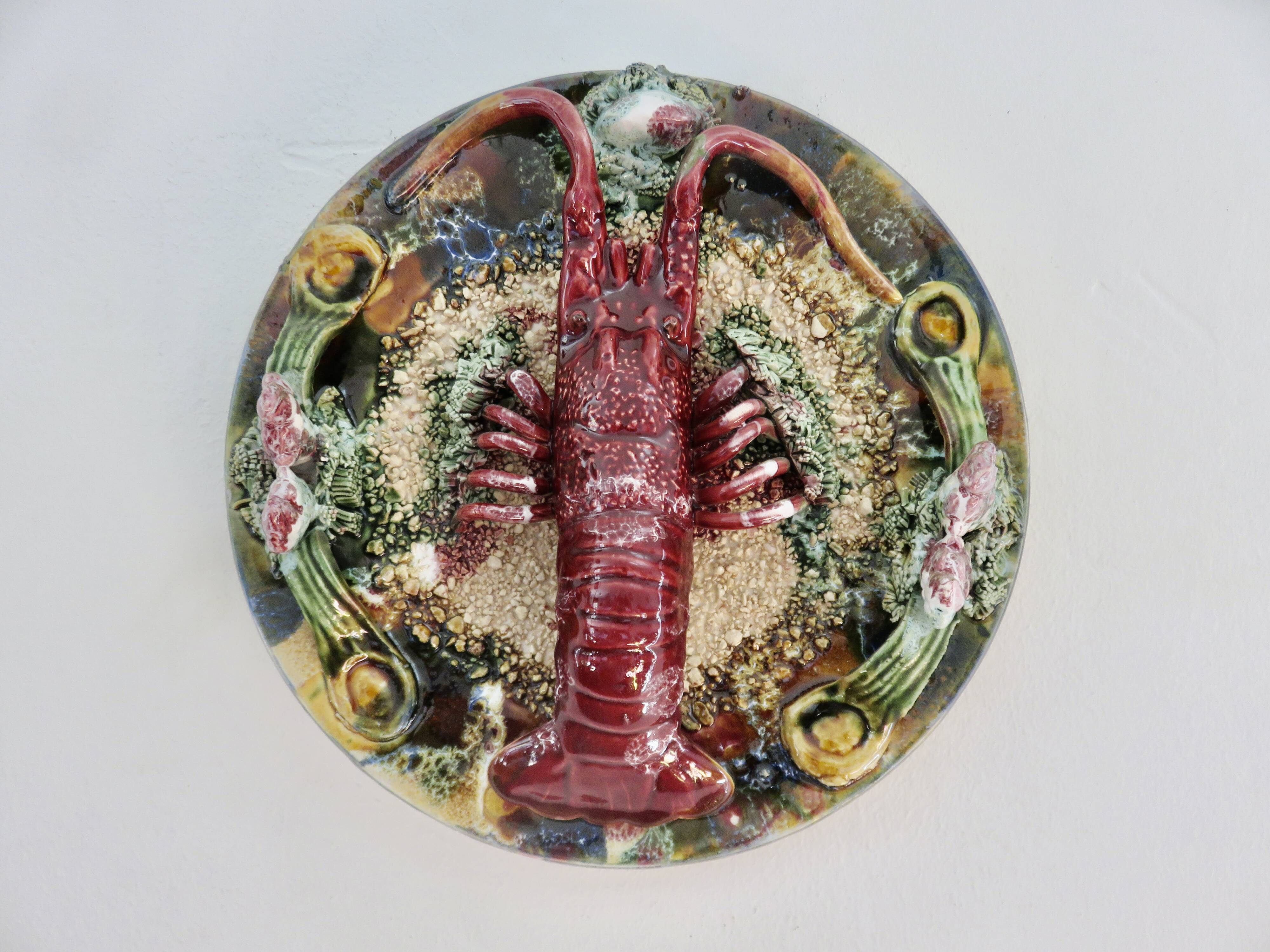 Wall plate in slipware, Caldas da Rainha, Palissy, 1930s, vintage