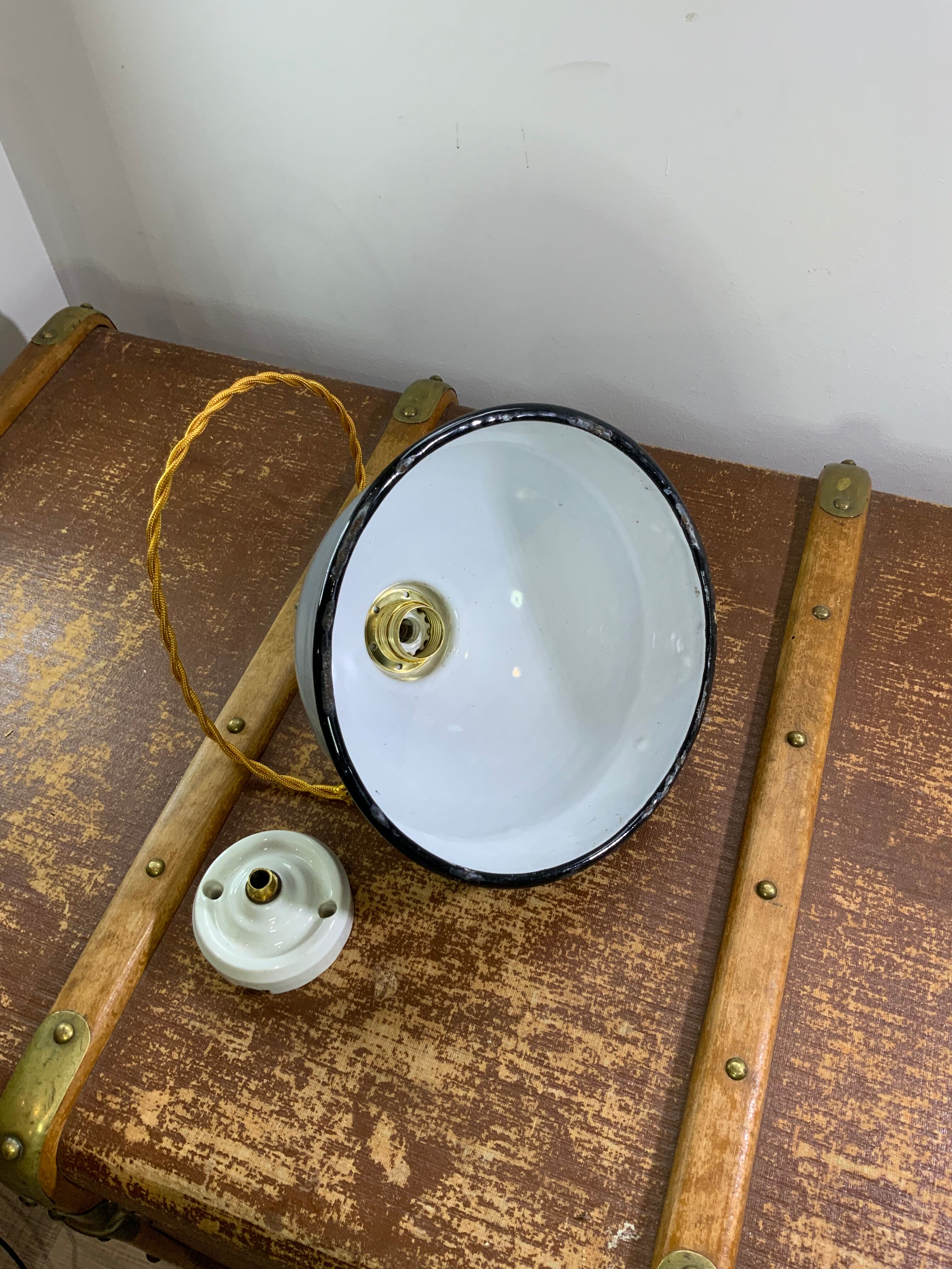 Domed dome suspension in gray and white enamelled sheet metal 18th new electrification