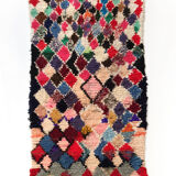 Tapis berbère Boucherouite vintage à losanges multicolores 173x146cm