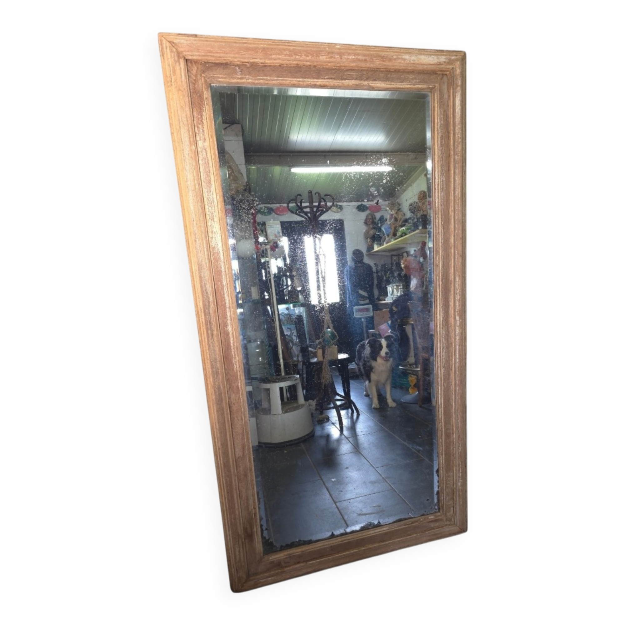 Large bevelled floor mirror in oak