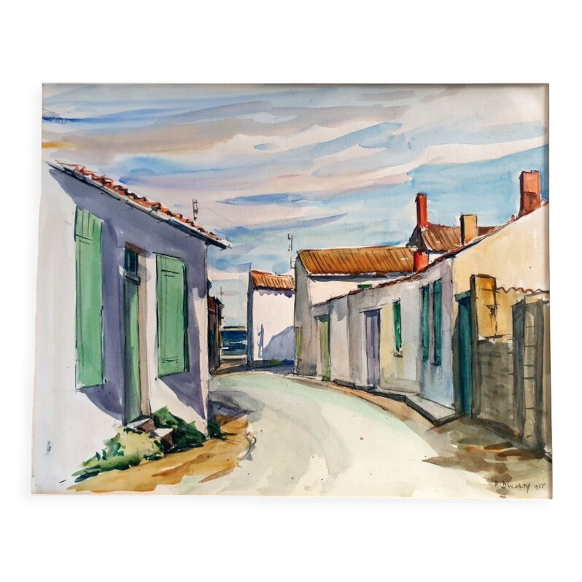 André Duculty (1912-1990) Watercolor on paper "Ile de Ré" Signed lower right and dated 1955