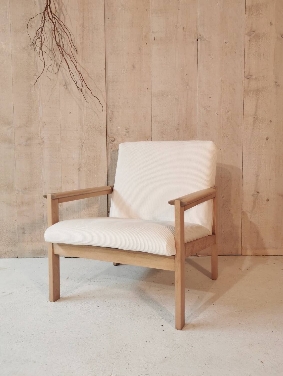 Fauteuil velours ivoire