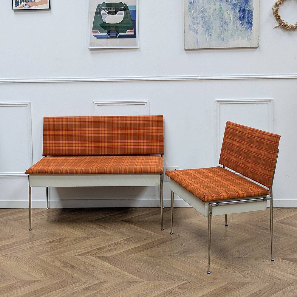 Vintage orange benches from the 70s
