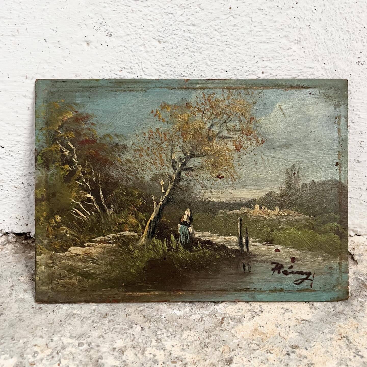 Old French Barbizon countryside painting