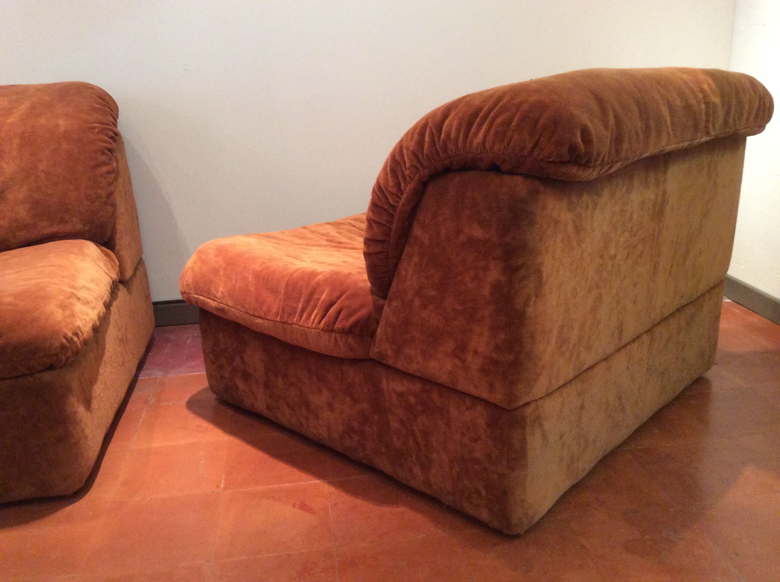 Vintage corner sofa modular velvet orange burned 70 years