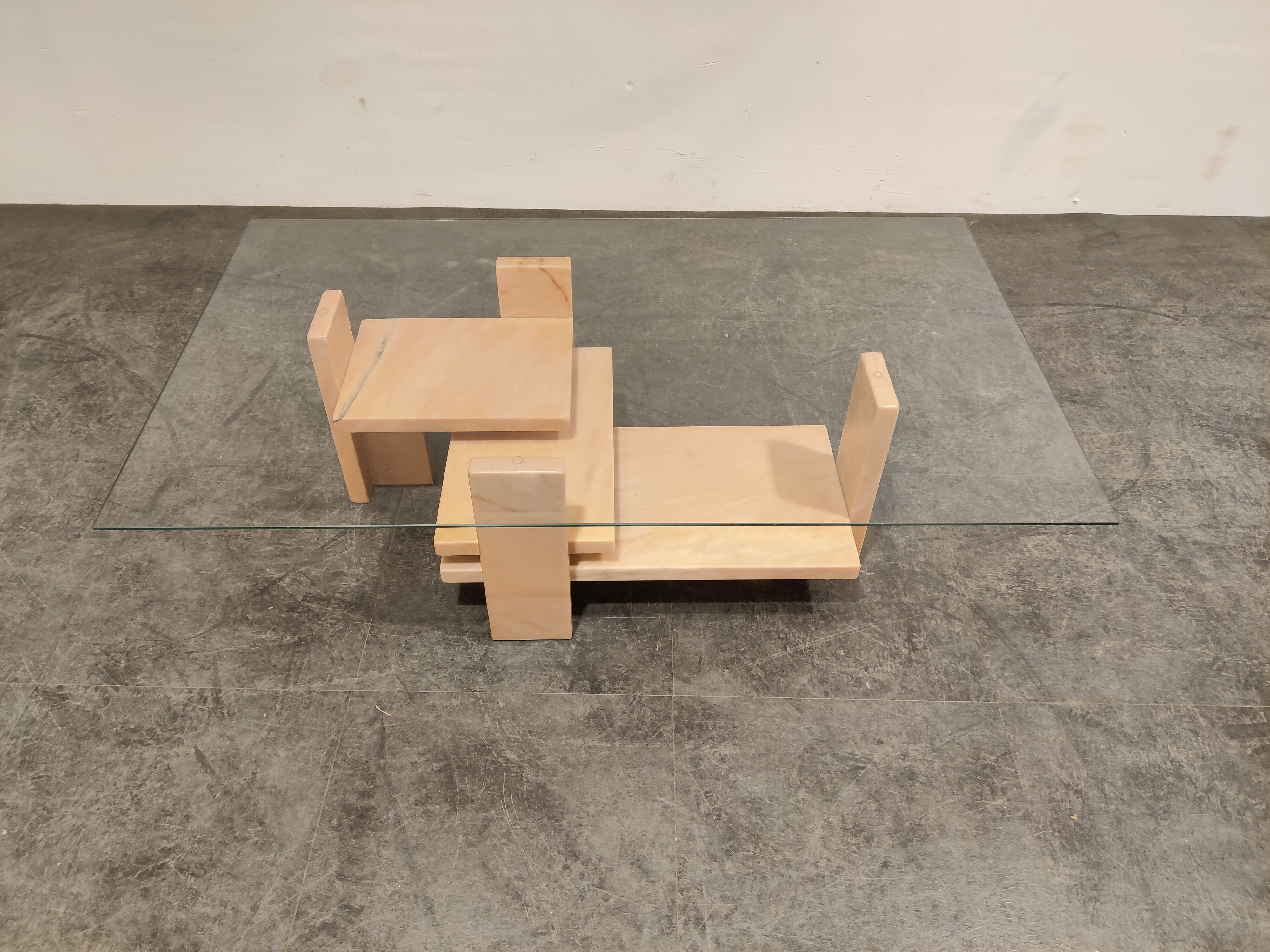 Pink marble coffee table by Willy Ballez, 1970s