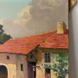 Country house with chickens, oil on canvas signed Perrot.