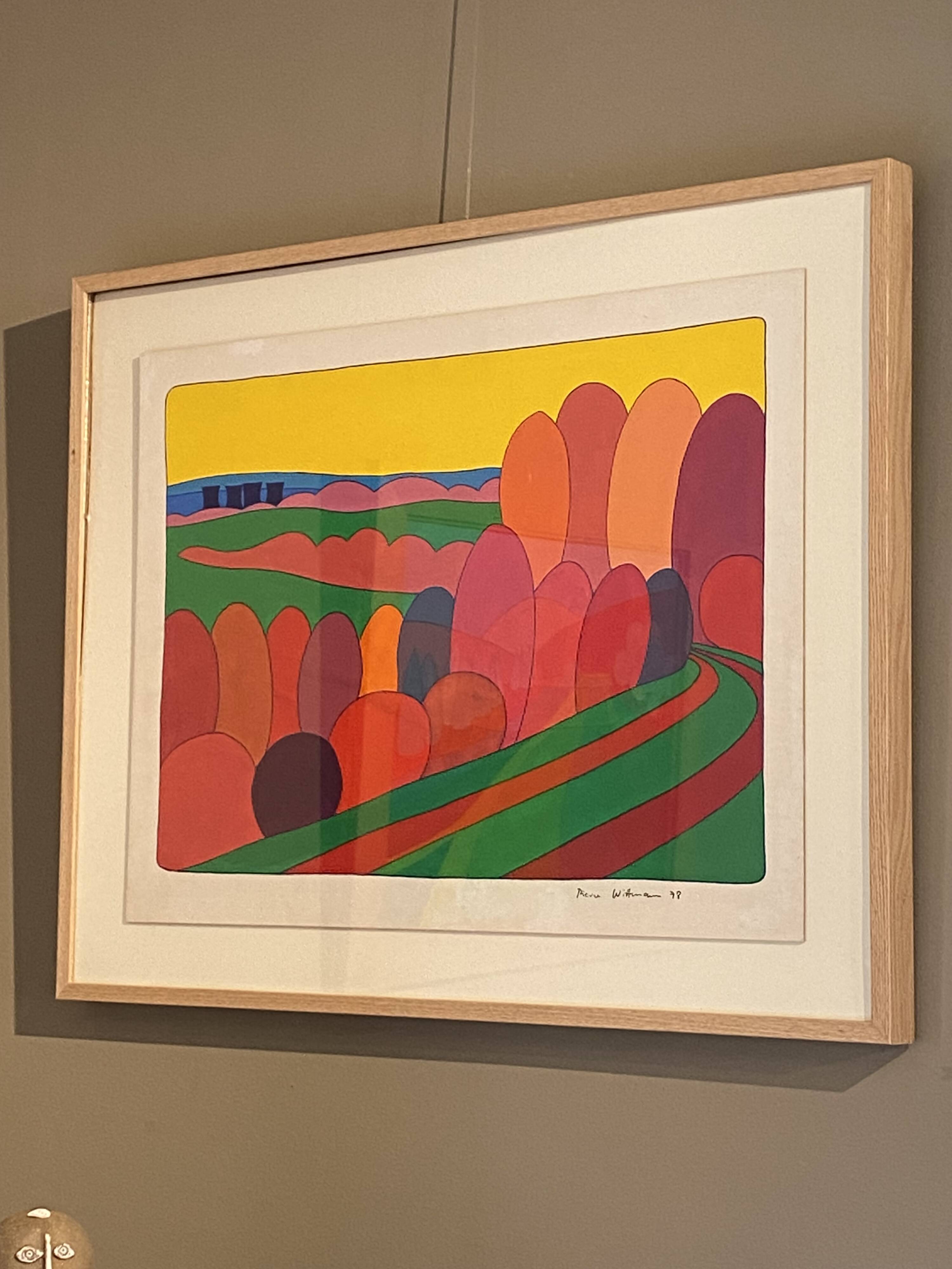 Yellow sky painting by Pierre Wittmann 1980s