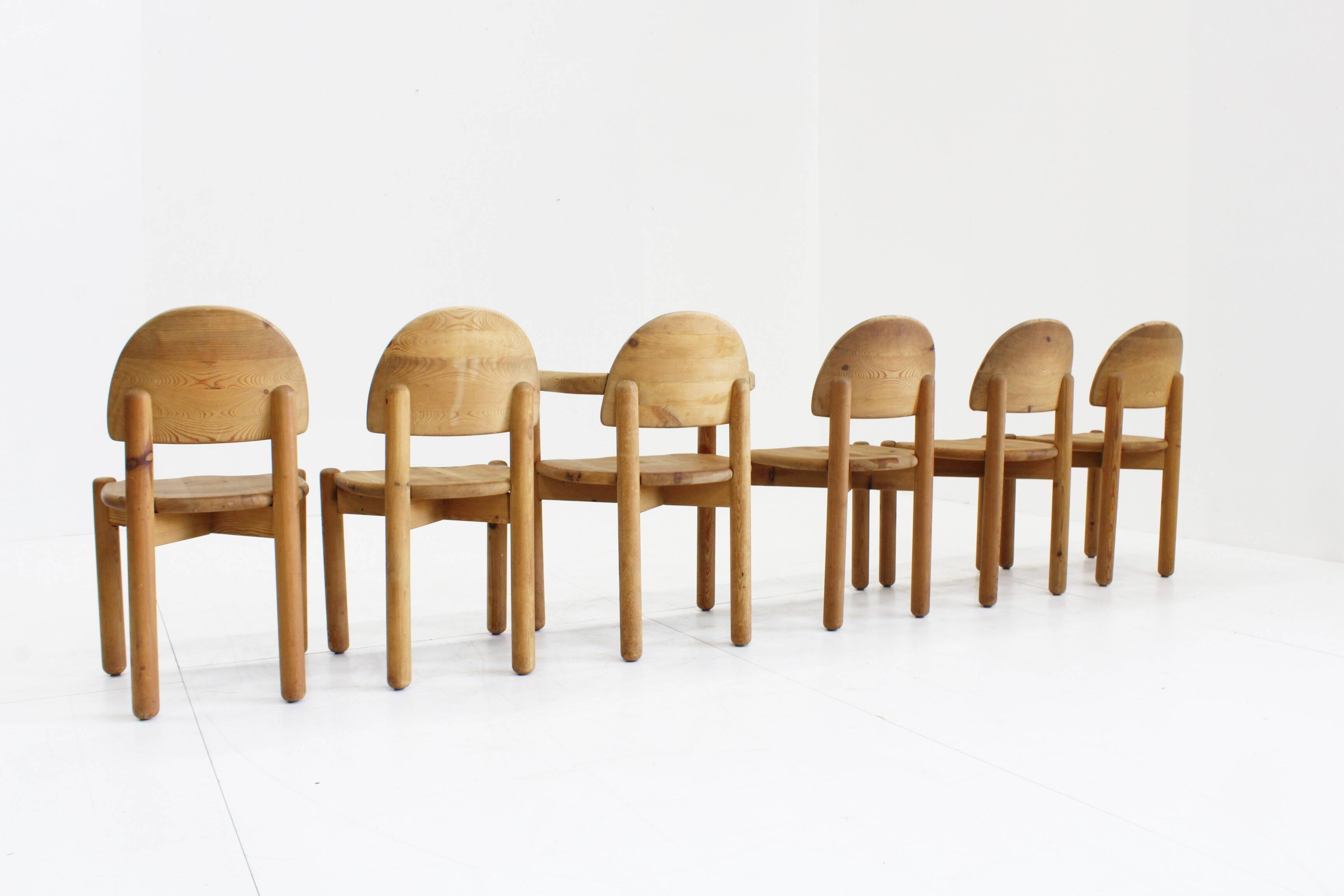 6 x Vintage Dining Room Chairs by Rainer Daumiller pine wood, Denmark, 1970