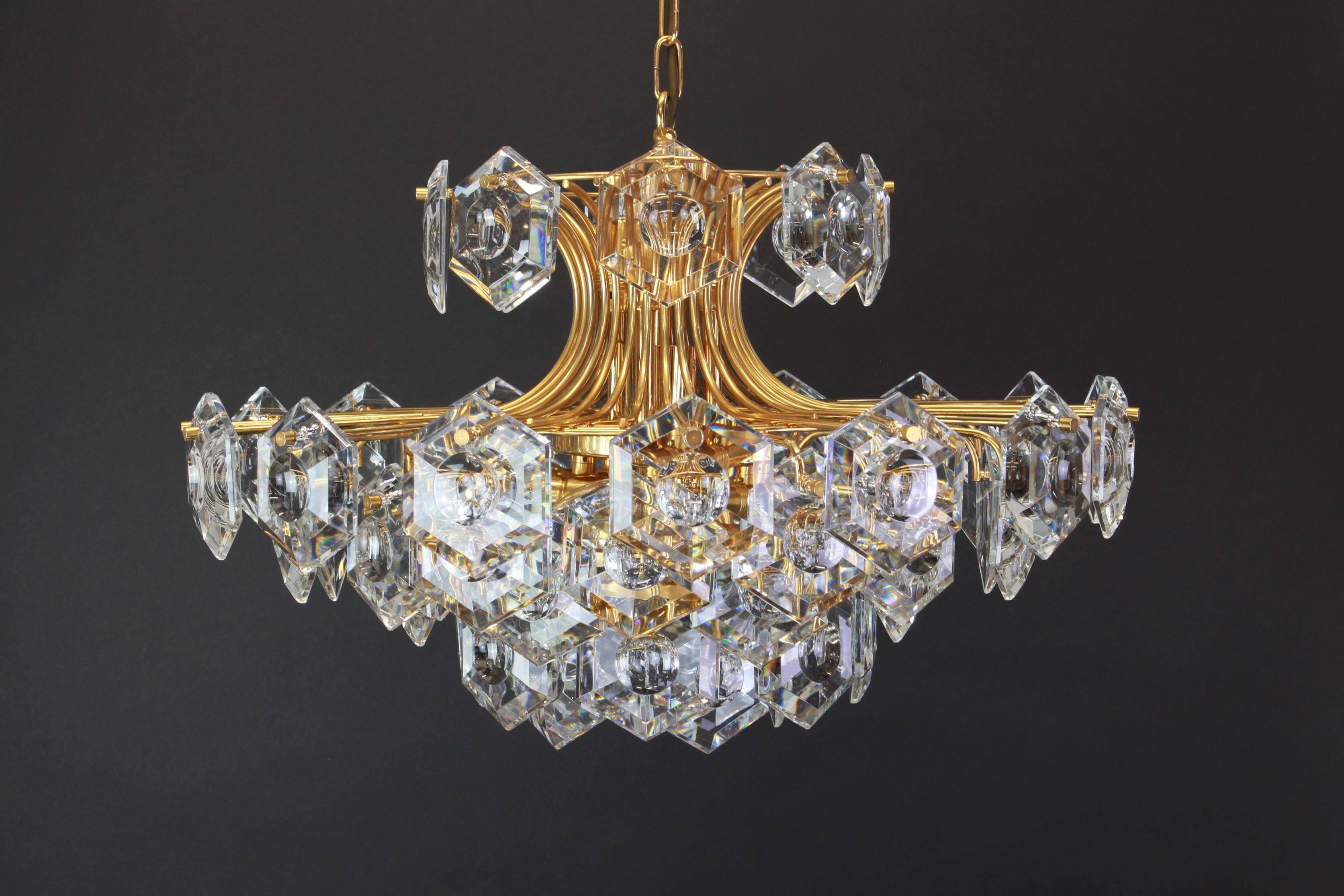 Large gilded brass and crystal chandelier by Kinkeldey, Germany, 1960s.