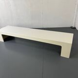 Space Age Modernist White Long Bench, Coffee Table 1970s