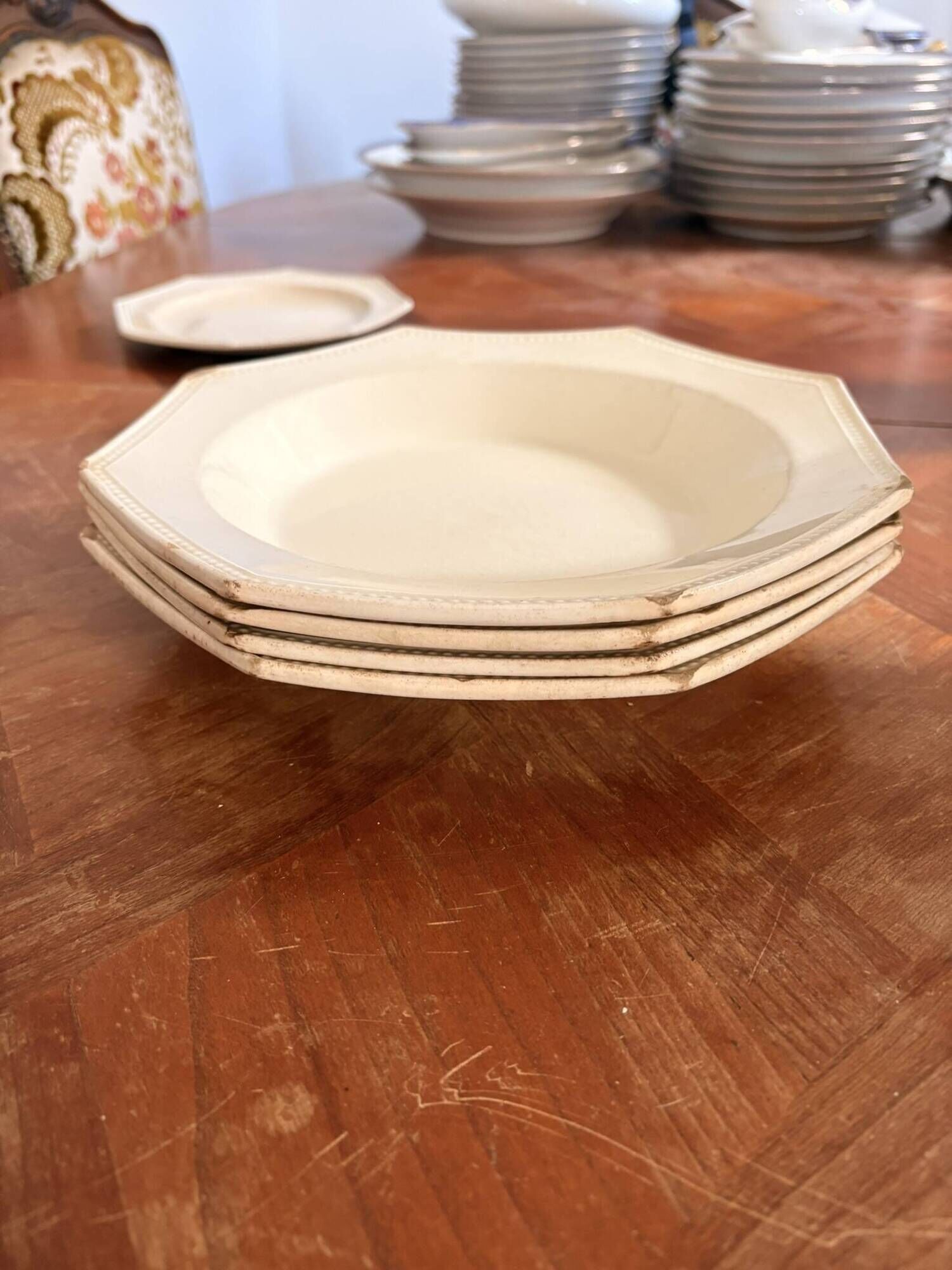 Old Lot Faience Plate Creil Montereau 19th Century Ivory Pearl Decor