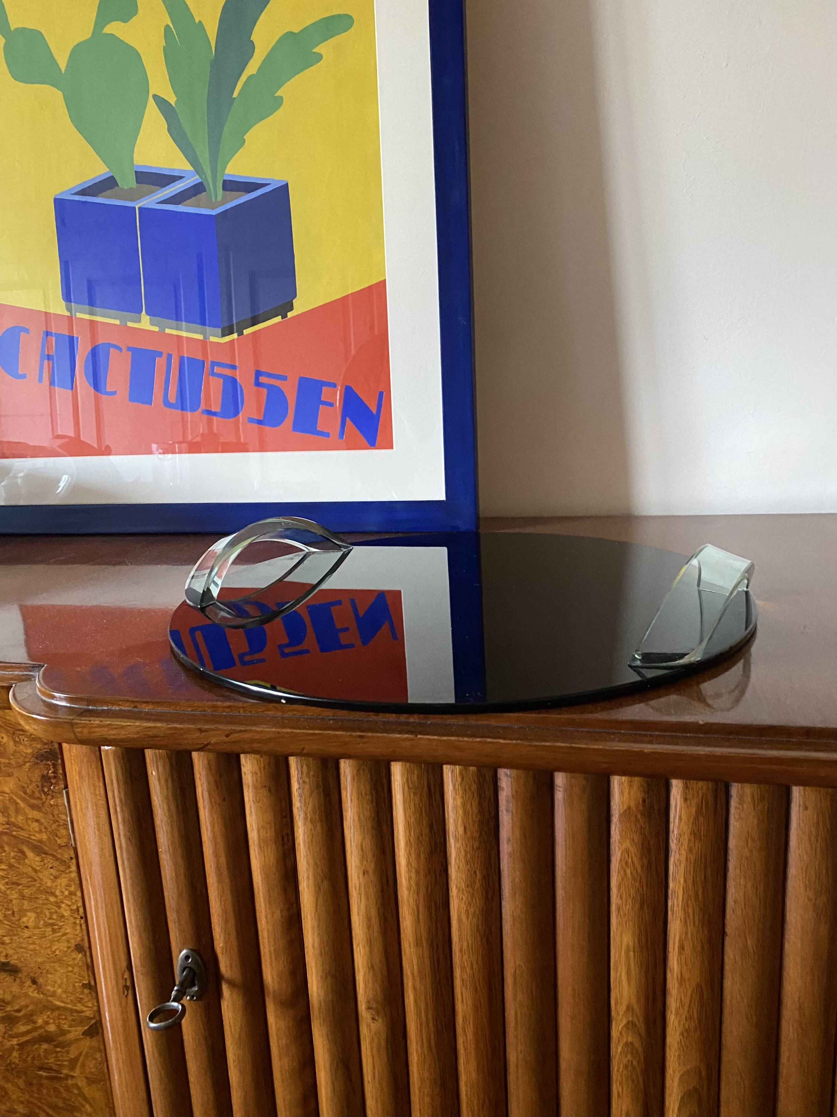 Hollywood regency black glass tray, Italy 1970s