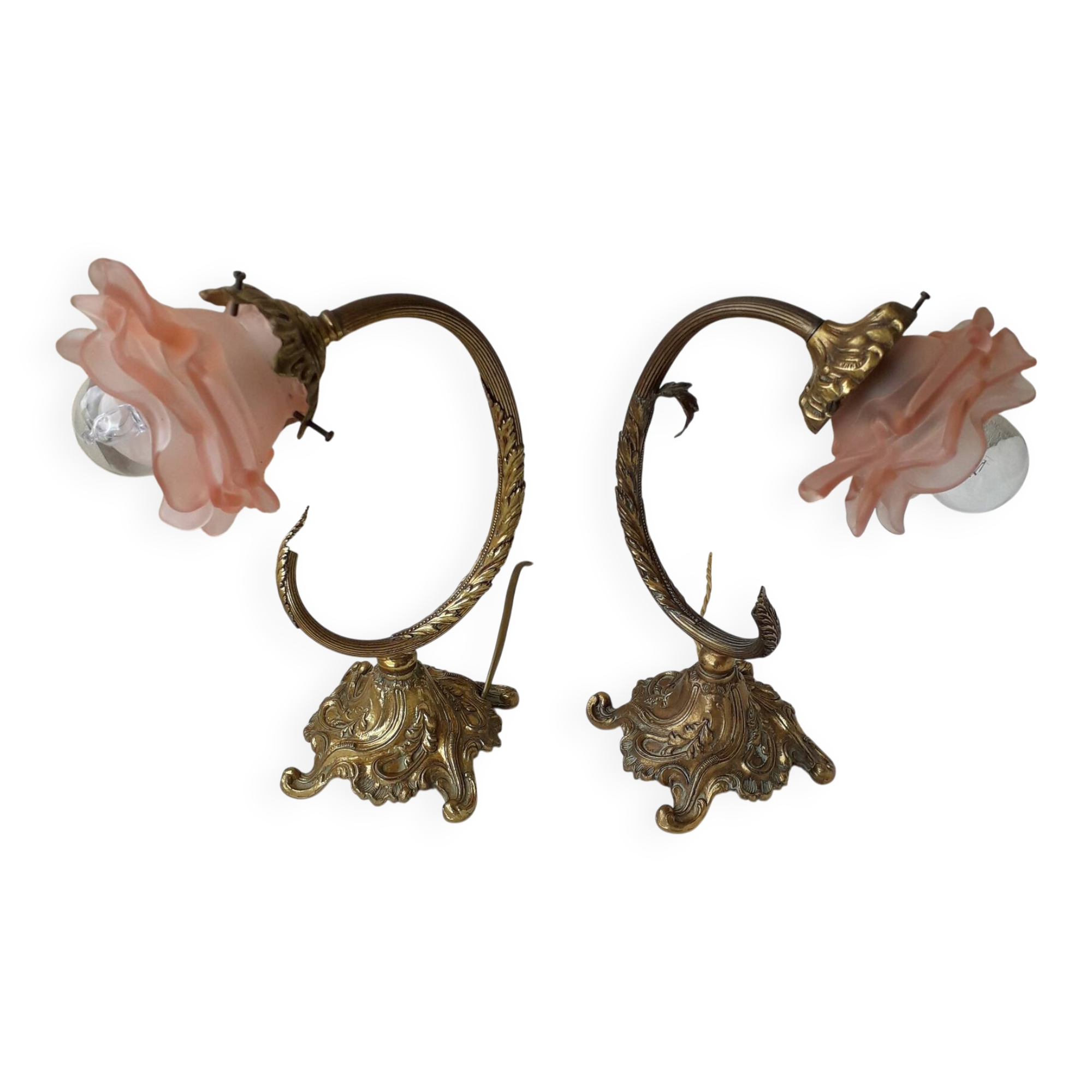 2 lampes en bronze et verre