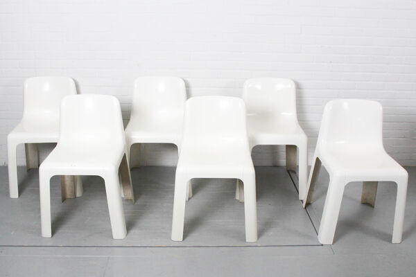 Ensemble de 6 chaises de salle à manger OZOO 700 en fibre de verre par Marc Berthier pour Roche Bobois, années 1970