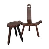 Vintage Spanish Wooden Chair and Stool from the 1970s