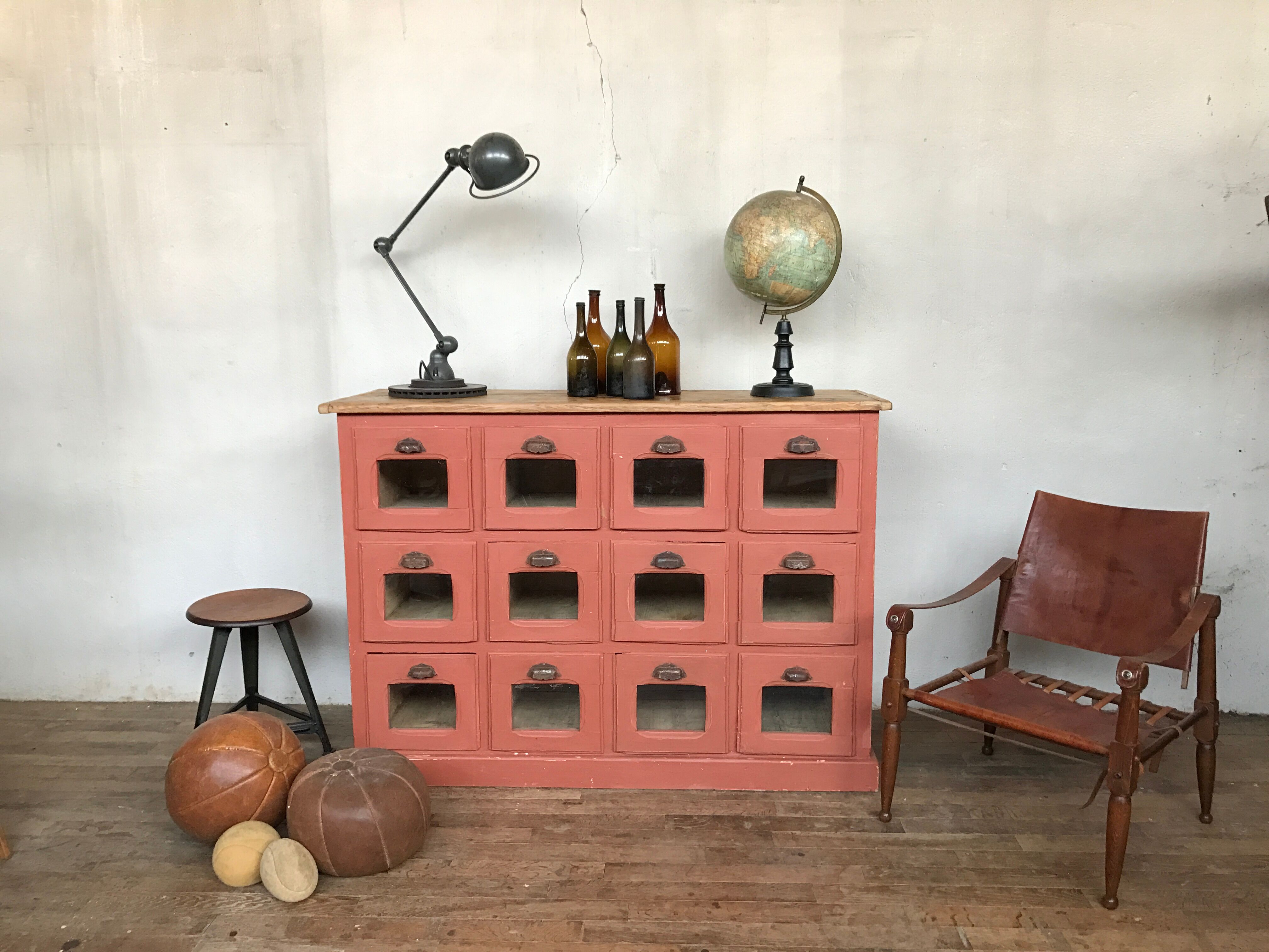Former craft furniture with seed grocery drawers early 20th patinated