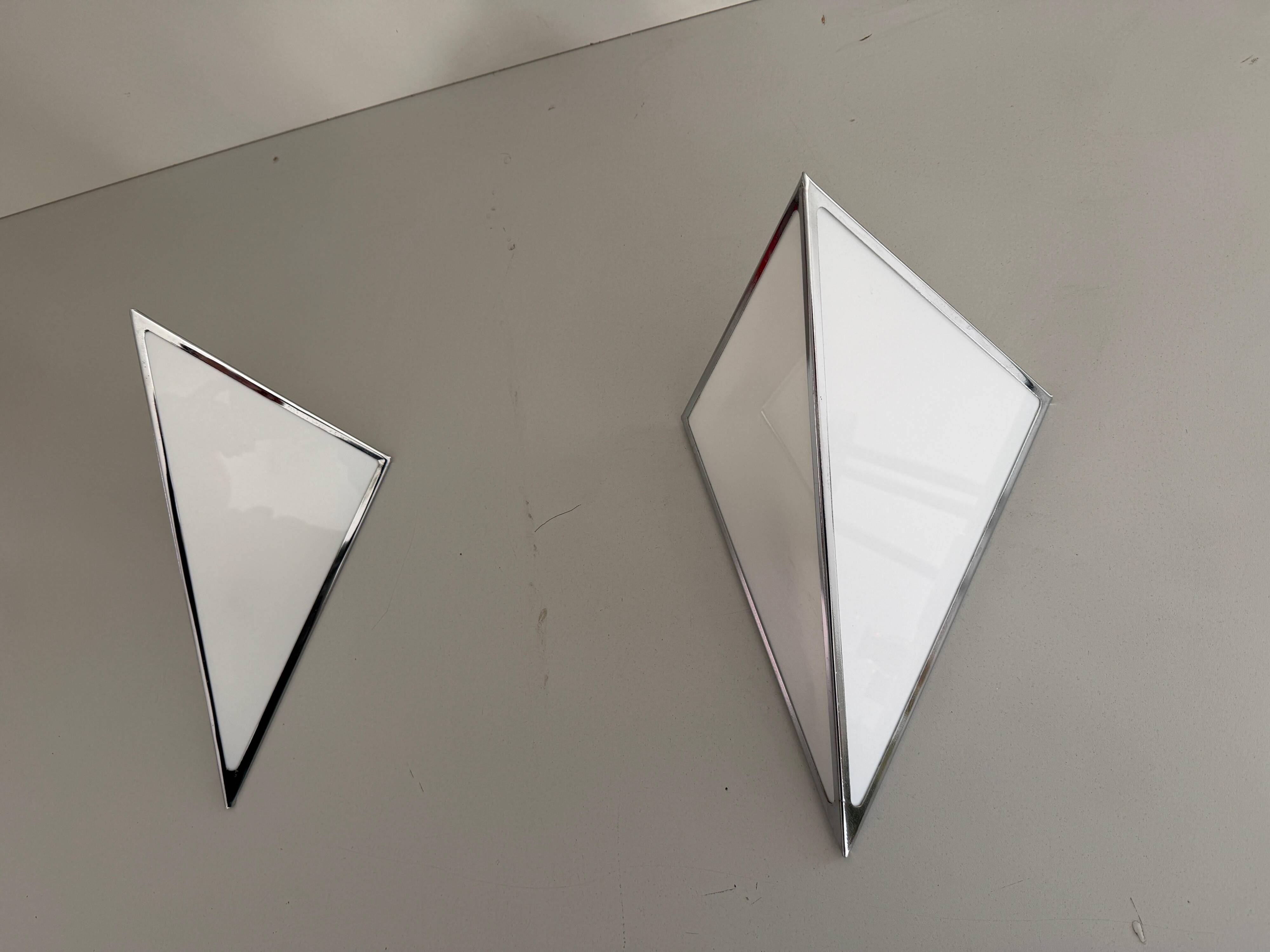 Pair of opal glass wall lights with an aluminium body, 1980s, Germany