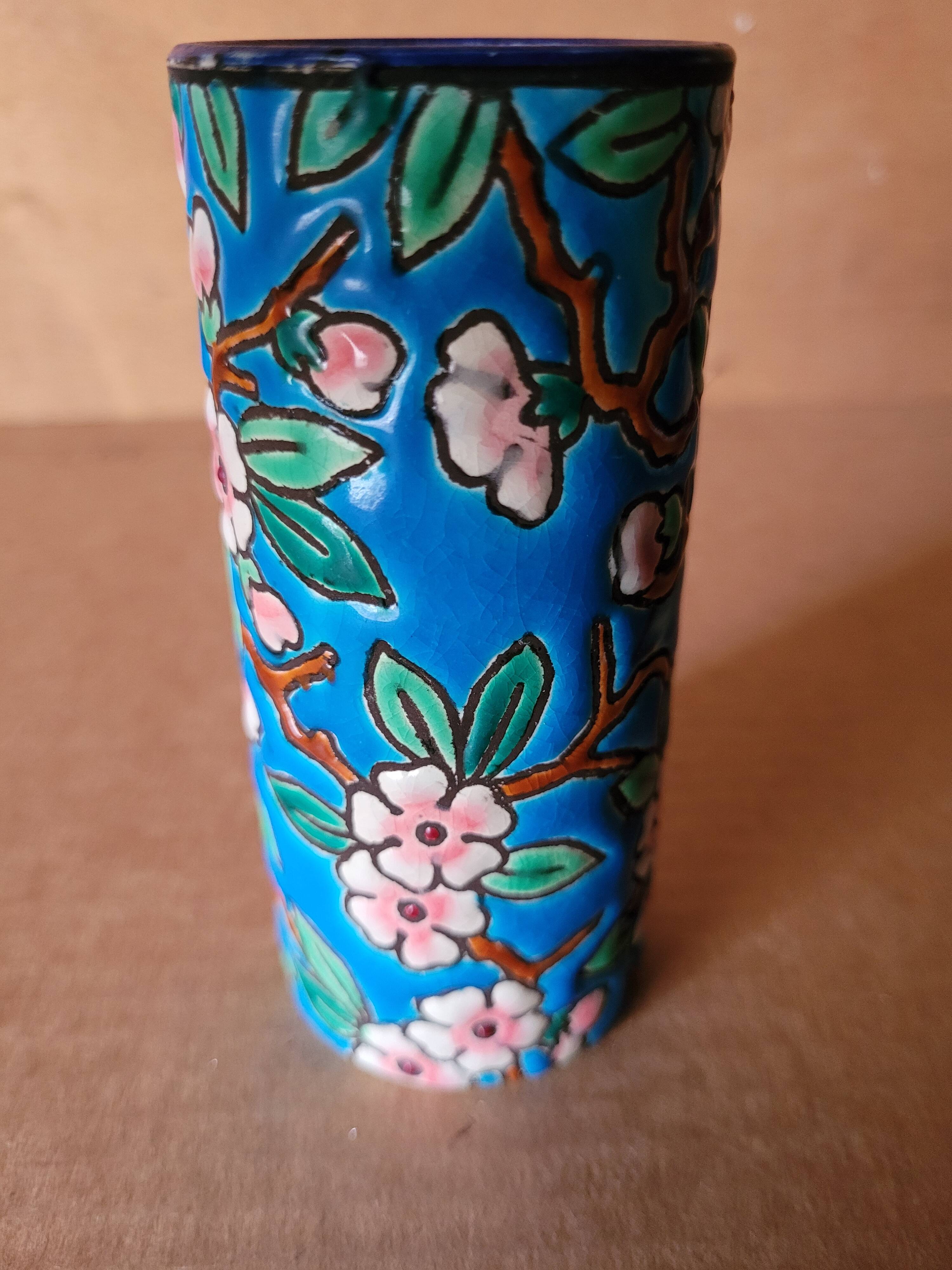 Longwy enamel roller vase