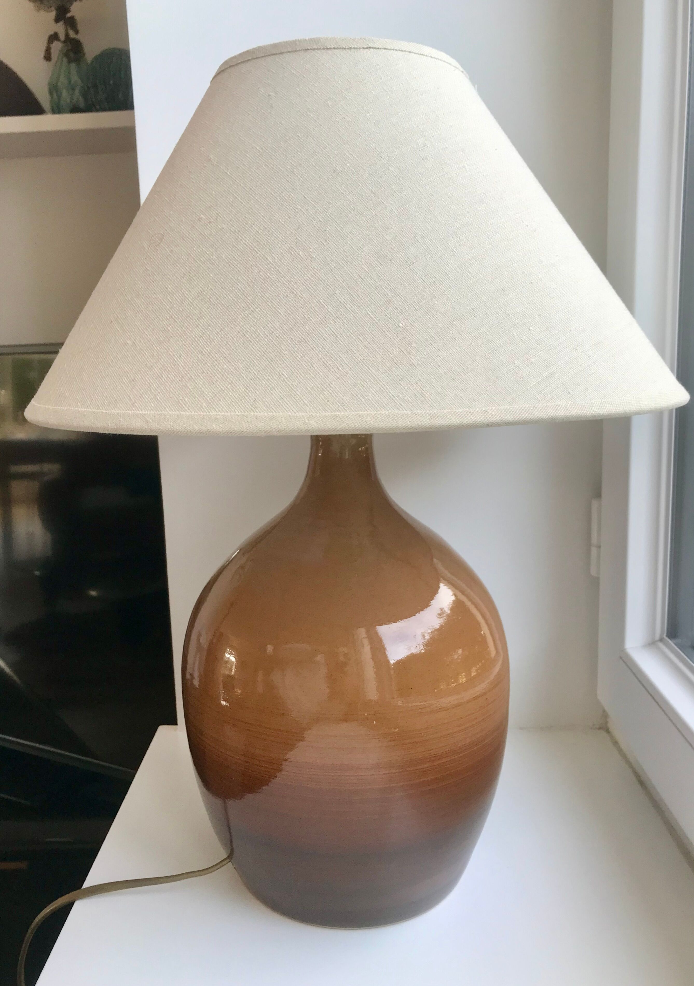 Stoneware lamp and linen lampshade 50s-60s