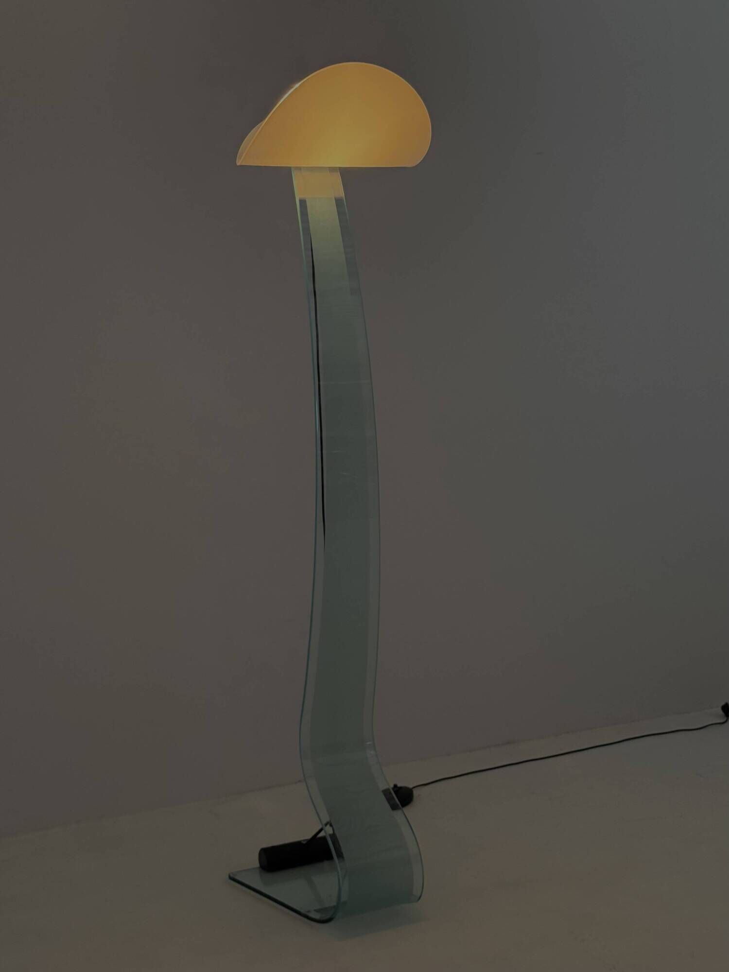 Vintage design floor lamp by Sothis with glass base and white glass shade
