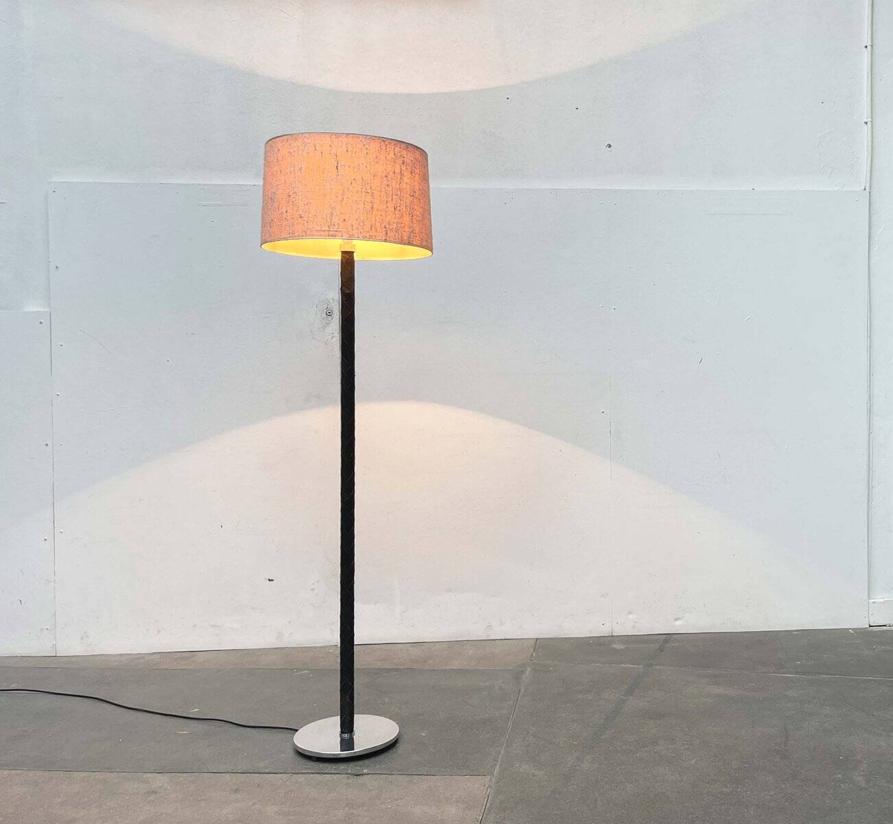 Leather floor lamp Model Flet modern Danish mid-century by Jo Hammerborg for Fog & Mørup, 1960s