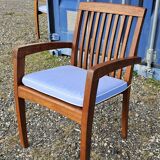 Stackable chair-armchair in solid teak with cushion by Vlaemynck