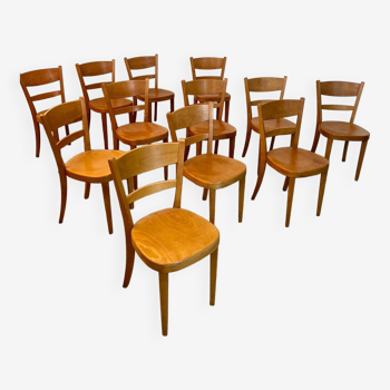 Lot 12 wooden bistro chairs by Horgen Glarus 70s vintage